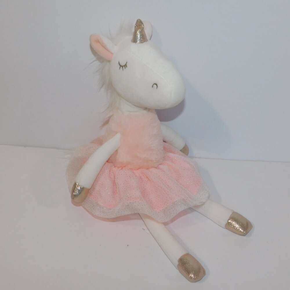 Coco Village 17" Plush Ballerina White Pink Gold Unicorn Stuffed Toy Lovey